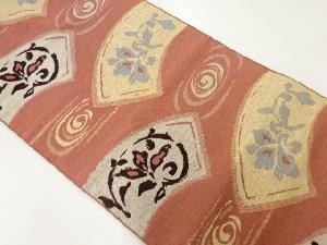 アンティーク　手織紬地紙に花模様織出し名古屋帯